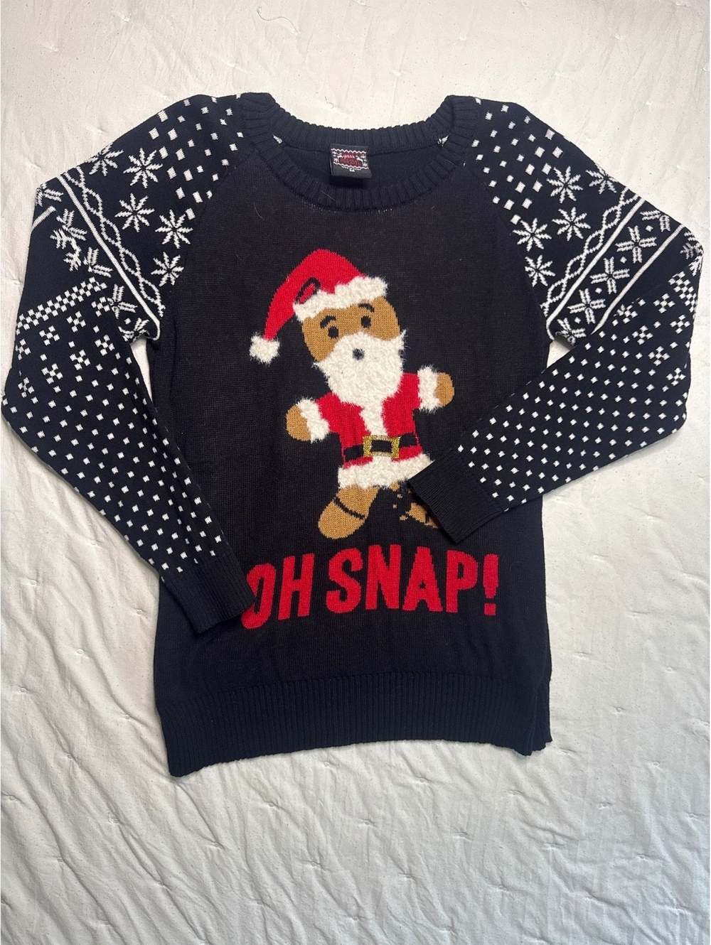 Women's Holiday Sweater Medium Black Santa 'Oh Snap!'